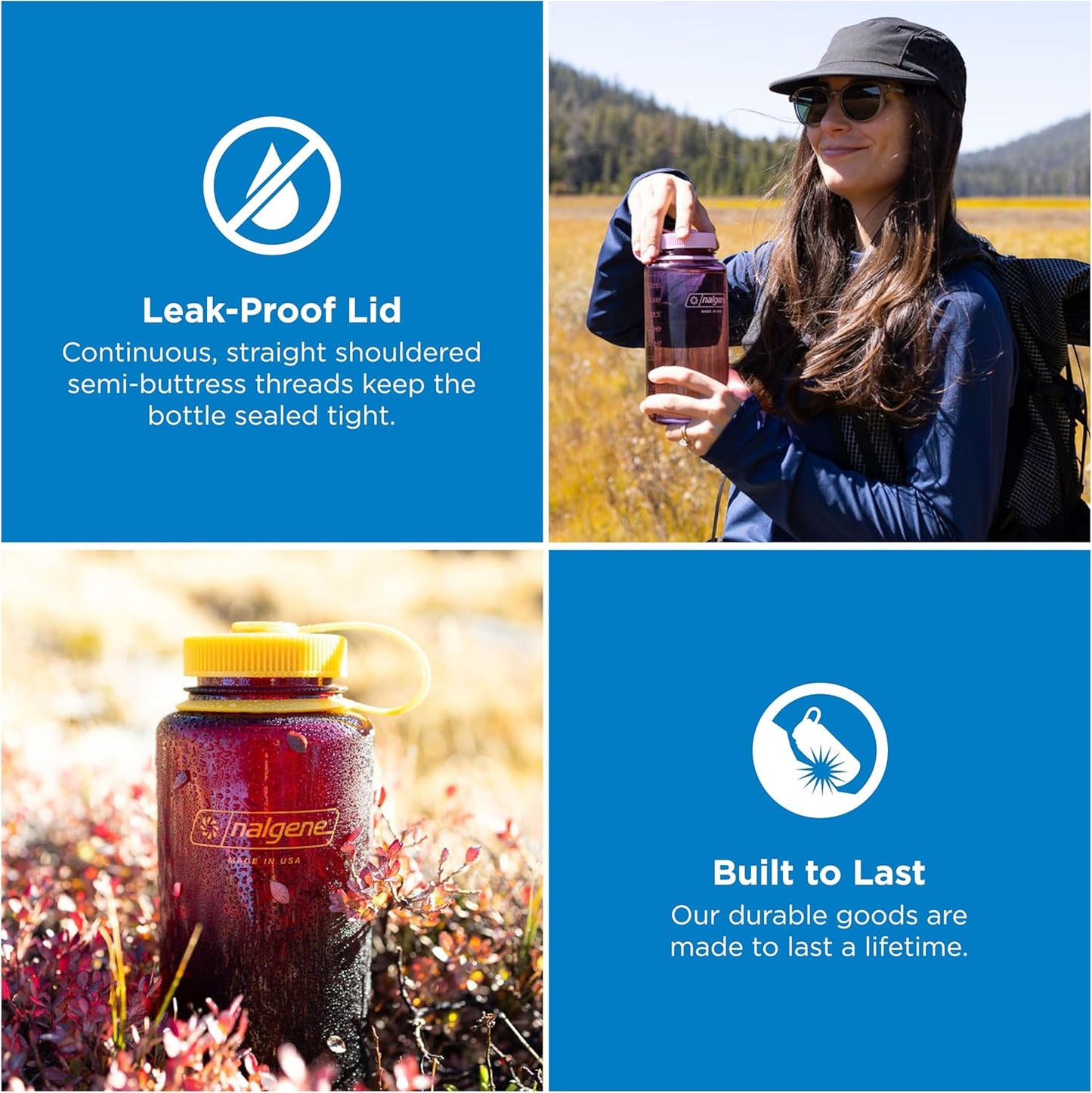 Nalgene 32 oz Wide Mouth Water Bottle - BPA-Free, Durable & Leak-Proof Design for Hiking, Gym & Travel