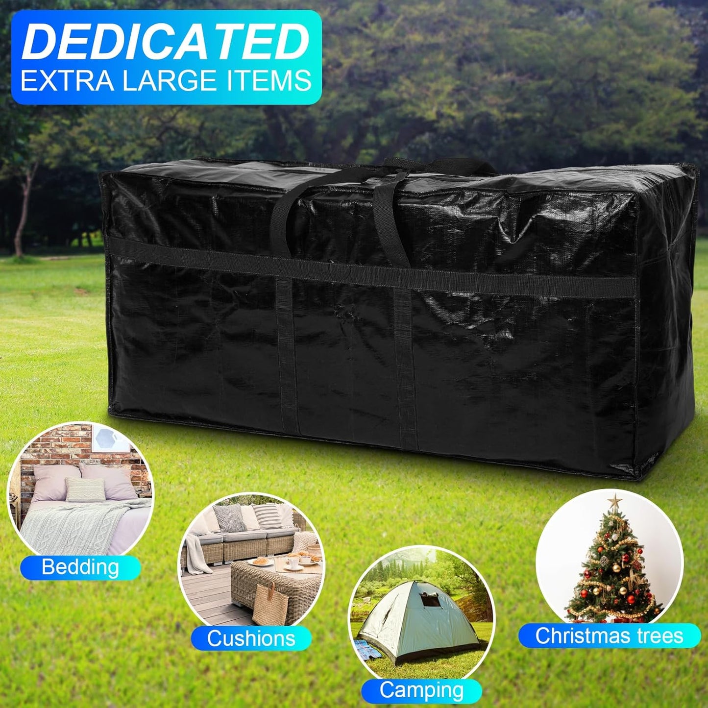 Windyun Extra Large Moving Bags - 57 Gallon Heavy Duty Storage Tote with Strong Zipper Handle | Black, 4 Pack