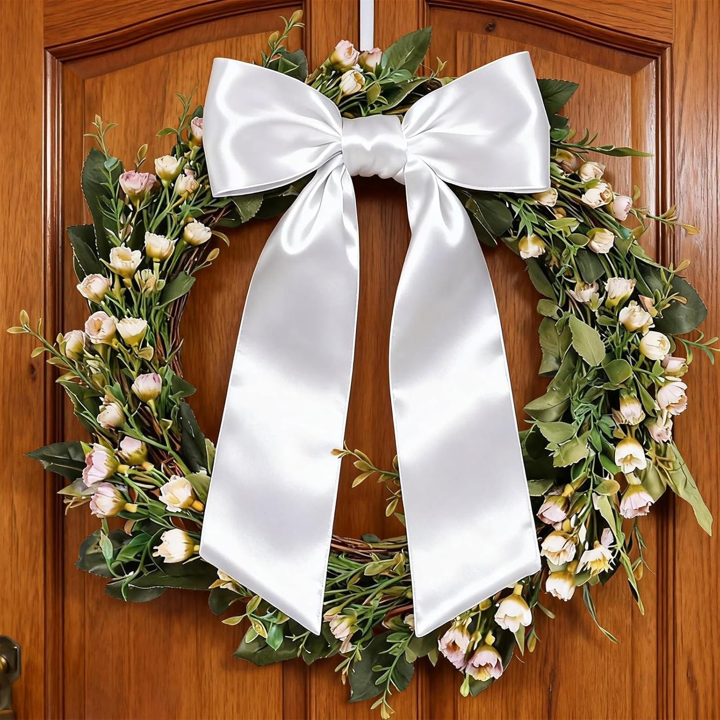 White Satin Wreath Sash by 4Pcs - Elegant Door Decor for Easter, Weddings, and Special Occasions
