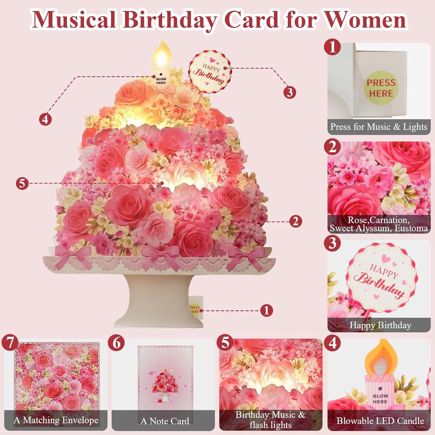 Tcamp Pop-Up Birthday Card - Musical 3D Floral Design | Perfect Gift for Women, Kids & Friends
