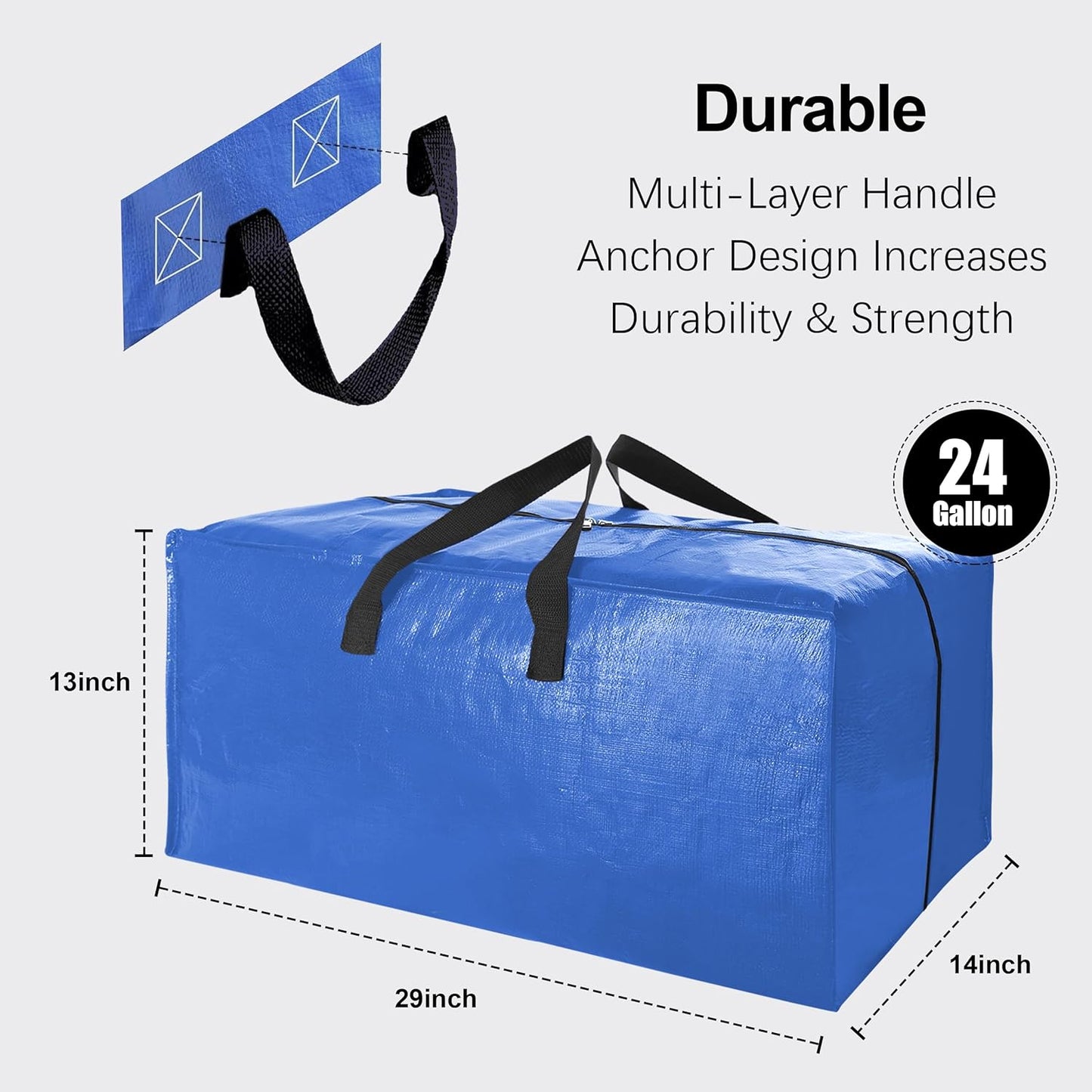 VELVETSURE Heavy Duty Extra Large Moving Bags - Strong Handles & Zippers, Space-Saving Storage Totes (Set of 6, Multicolor)