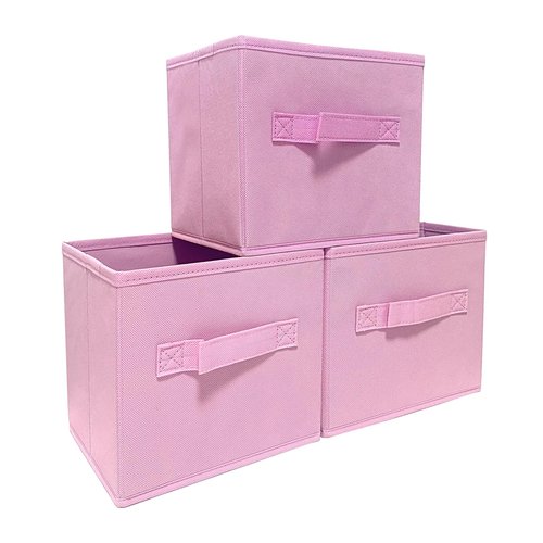 EBIGIC Pink Storage Bins 3Pack 9.0"x7.5"x7.5" Fabirc Foldable Closet Toy Organizer Collapsible Cloth