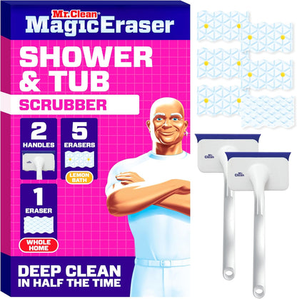 Mr. Clean Magic Eraser Bathroom Cleaner - All-in-One Shower & Tub Scrubber Kit | 2 Scrubbers & 5 Foaming Erasers