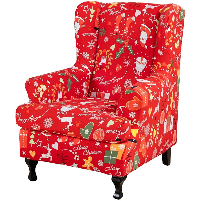 Wingback Chair Slipcover 2-Piece Universal Fit, Elastic, Anti-Pill 92% Polyester