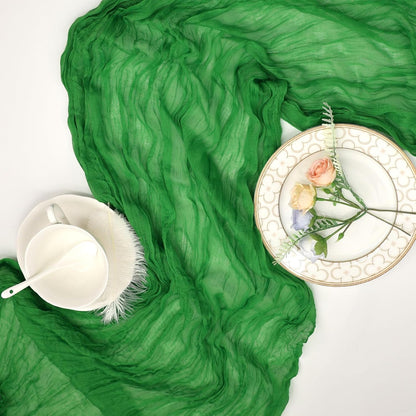 Skiennix 10ft Green Cheesecloth Table Runner - Rustic Boho Sheer for Easter & Spring Celebrations