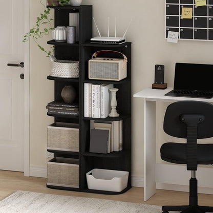 Furinno PASIR 5-Tier Corner Bookshelf - Stylish Open Shelf Bookcase for Living Room, Bedroom & Office | Blackwood 9.3 x 12 x 51.7