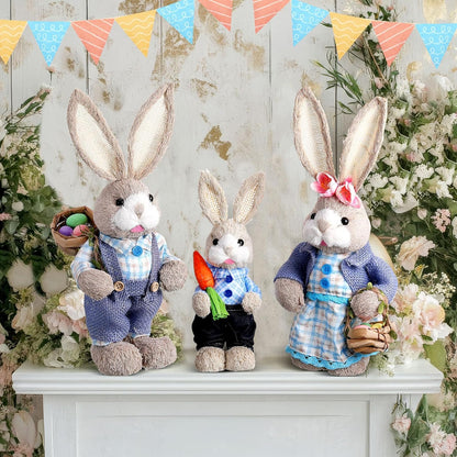 Wesiti Easter Bunny Decorations - Set of 3 Natural Sisal Figurines | 13.8" & 9.8" for Spring Home Decor