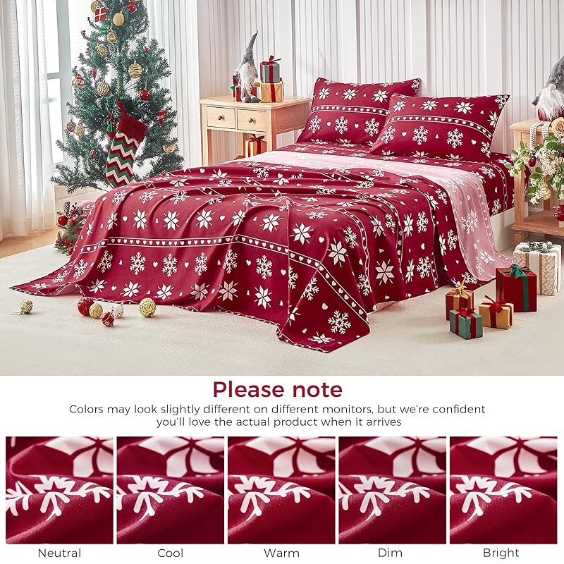 Tokokimo Christmas Bedding Set Queen 4-Piece Snowflake - Red Variation