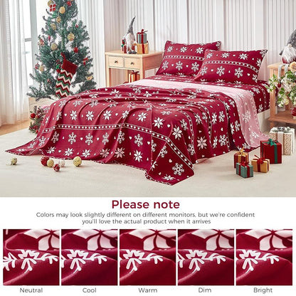 Tokokimo Christmas Bedding Set Queen 4-Piece Snowflake - Red Variation