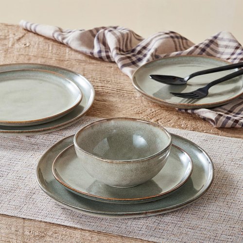 KINGSTONE 24-Piece Stoneware Dinnerware Set - Handcrafted Rustic Porcelain Plates & Bowls for 8 | Scratch Resistant, Microwave & Dishwasher Safe, Grey