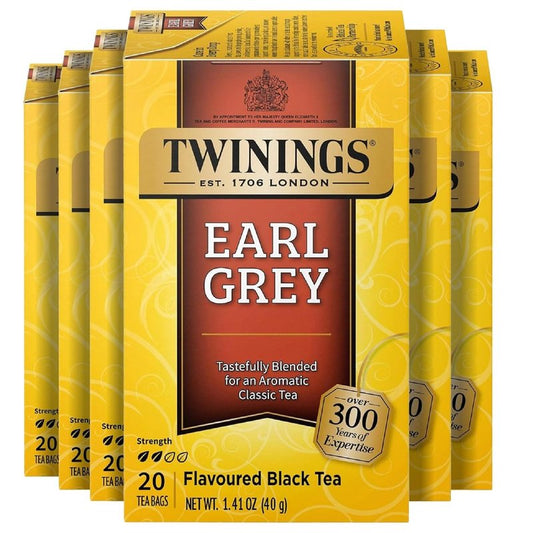 Twinings Earl Grey Individually Wrapped Black Tea Bags, 20 Count (Pack of 6), Caffeinated, Flavoured with Citrus and Bergamot, Enjoy Hot or Iced