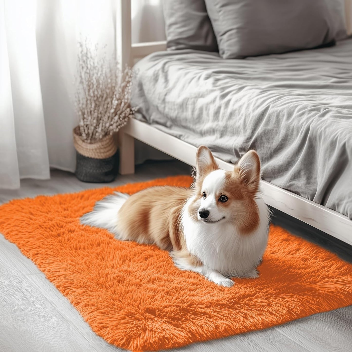 OLANLY Small Bedside Rug - Soft Fluffy Shaggy Machine Washable Carpet for Kids & Nursery | Orange