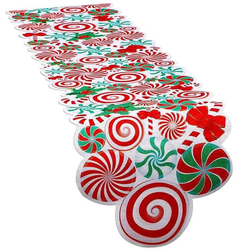 Candy Cane Christmas Table Runner - Burlap 71 x 14 Inches