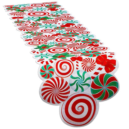 Candy Cane Christmas Table Runner - Burlap 71 x 14 Inches