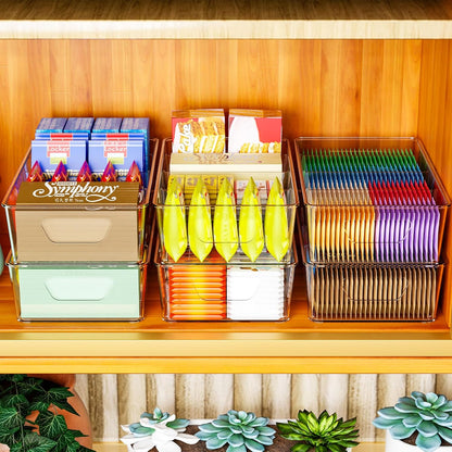 Skiennix Stackable Snack Organizer - Clear Plastic Storage Bins for Pantry & Fridge | 6 Pack