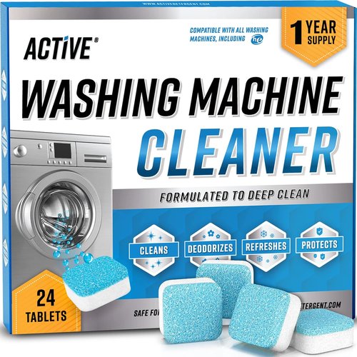Eco-Friendly Washing Machine Cleaner Tablets by [Brand Name] - 24 Pack Deep Cleaning for HE Front & Top Load Washers