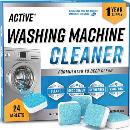 Eco-Friendly Washing Machine Cleaner Tablets by [Brand Name] - 24 Pack Deep Cleaning for HE Front & Top Load Washers