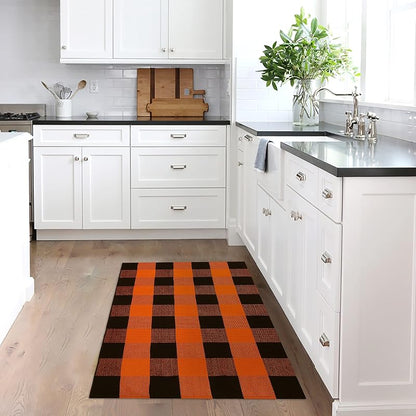 Fall Orange Buffalo Plaid Door Mat 2.3' x 3.6' - Casual Front Porch Rug (Variation: Orange & Black 2'4" x 3'7")