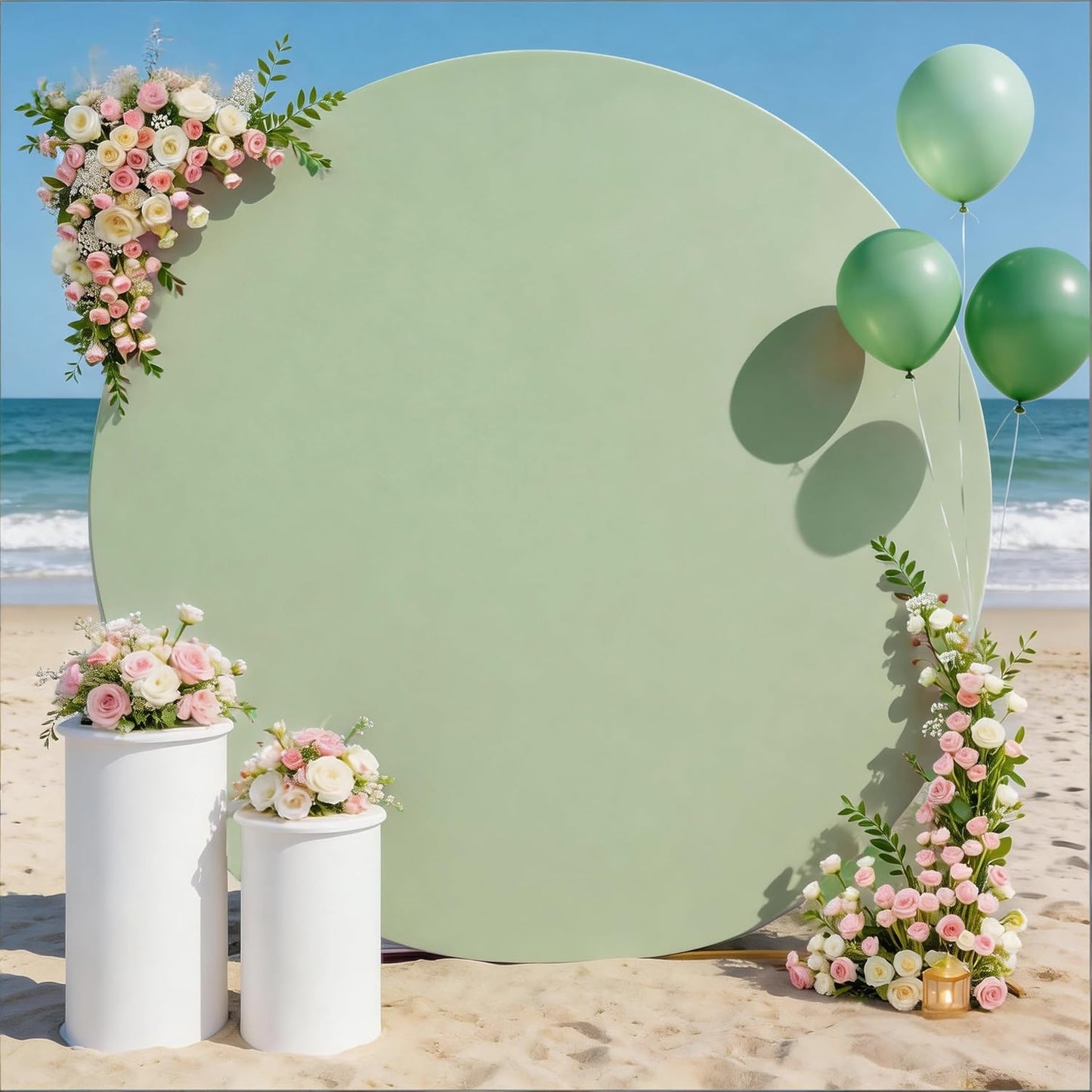 Skiennix 6.6 FT Round Backdrop Cover - Sage Green Spandex Fitted Arch for Weddings & Parties