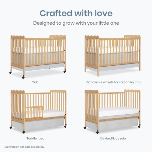Dream On Me Carson Classic 3-in-1 Convertible Baby Crib - Natural Finish, GreenGuard Gold Certified, 4 Mattress Heights