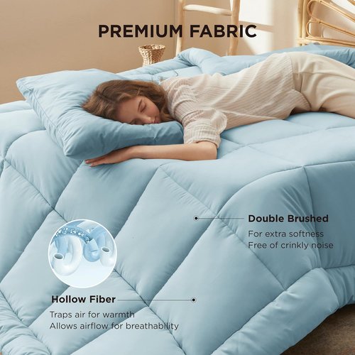 Bedsure Comforter Duvet Insert - Quilted King Size All-Season Down Alternative Bedding | GentleSoft, Light Spa Blue, 90 x 102 Inches