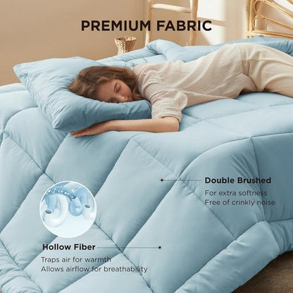 Bedsure Comforter Duvet Insert - Quilted King Size All-Season Down Alternative Bedding | GentleSoft, Light Spa Blue, 90 x 102 Inches