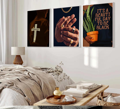 Skiennix 6-Piece Black Man Canvas Wall Art - Trendy Luxury Street Paintings for Home Decor