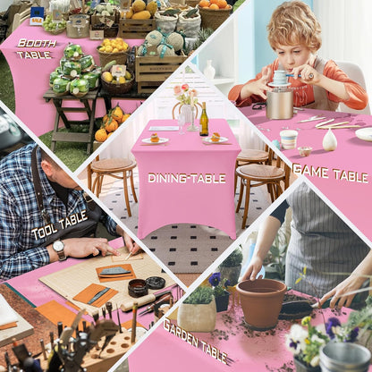 Skiennix Pink 4FT Spandex Tablecloth - Fitted, Washable, Wrinkle-Free Cover for Weddings & Events