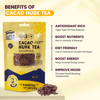 Yogi Super Foods Organic Cacao Husk Tea for Energy, Vitamins, Minerals, Antioxidants & Mood Boost - All Natural, Caffeine Free, Gluten Free, Diet Friendly, Vegan Chocolate Seed Husks Superfood - 8 Oz Bag