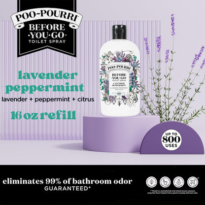 Poo-Pourri Before-You-Go Toilet Spray Refill, Lavender Peppermint, 16 Fl Oz, Up to 800 Uses, Bathroom Odor Deodorizer with Essential Oils for Home or Work, Lavender, Peppermint and Citrus Scent
