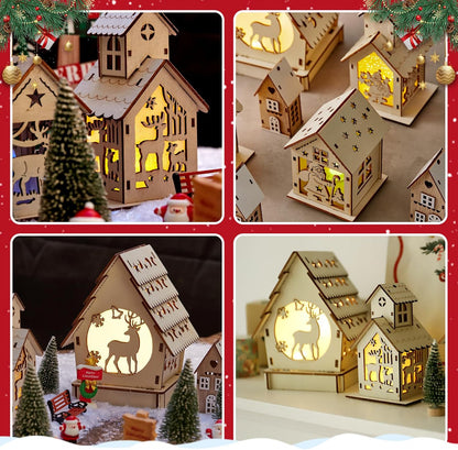 Skiennix 29-Piece Christmas Village Set - Lighted Wooden Houses with Miniature Trees & Ornaments
