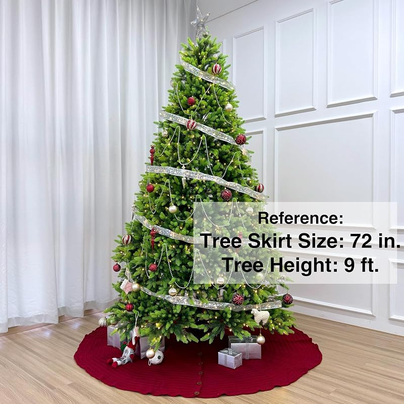 72-Inch Rib Knit Christmas Tree Skirt with Oak Buttons - Burgundy (Variation: Burgundy+72-Inch)
