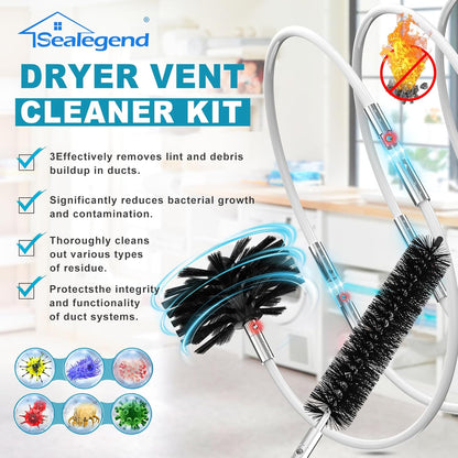 Sealegend Dryer Vent Cleaner Kit - 40 Feet Flexible Quick-Snap Brush with Drill Attachment | Easy Lint Removal