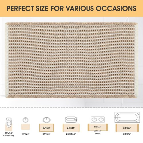 IM HOME Waffle Bath Mat Brown & Cream 32"x20", Boho Woven Modern Bath Mat Rugs, Absorbent Non Slip Bathroom Rugs, Soft Washable Bath Rugs with Tassels for Bedroom, Kitchen, Shower, Tub