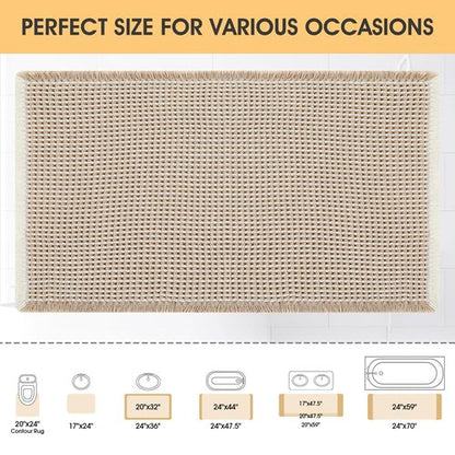 IM HOME Waffle Bath Mat Brown & Cream 32"x20", Boho Woven Modern Bath Mat Rugs, Absorbent Non Slip Bathroom Rugs, Soft Washable Bath Rugs with Tassels for Bedroom, Kitchen, Shower, Tub