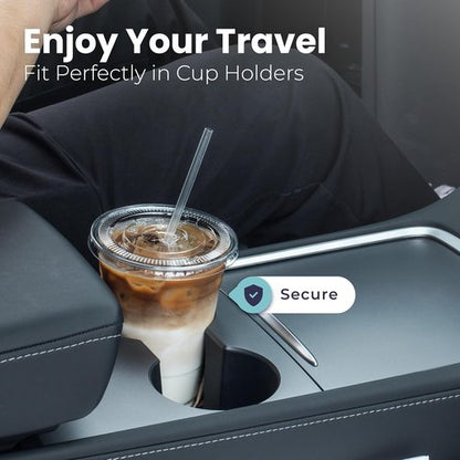 Fit Meal Prep 9 oz Plastic Iced Coffee Cups - 100 Pack with Flat Lids & Straws | BPA-Free for Smoothies & Cold Drinks