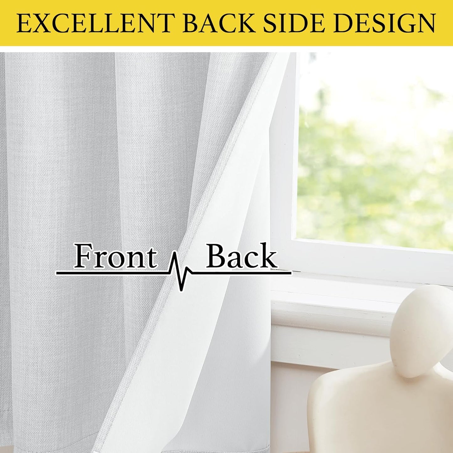 NICETOWN Faux Linen Greyish White Room Darkening Curtain Valances - Energy Saving Thermal Tiers | 36" Long, 2 Panels