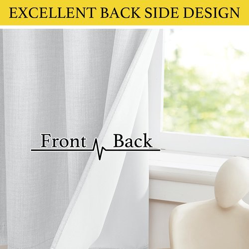 NICETOWN Faux Linen Valances, Short Cafe Curtains Kitchen Tiers, Room Darkening Small Window Curtains Treatment Grommet Top for Bathroom/Basement(2 Panels, 34x24 Inches, Greyish White)