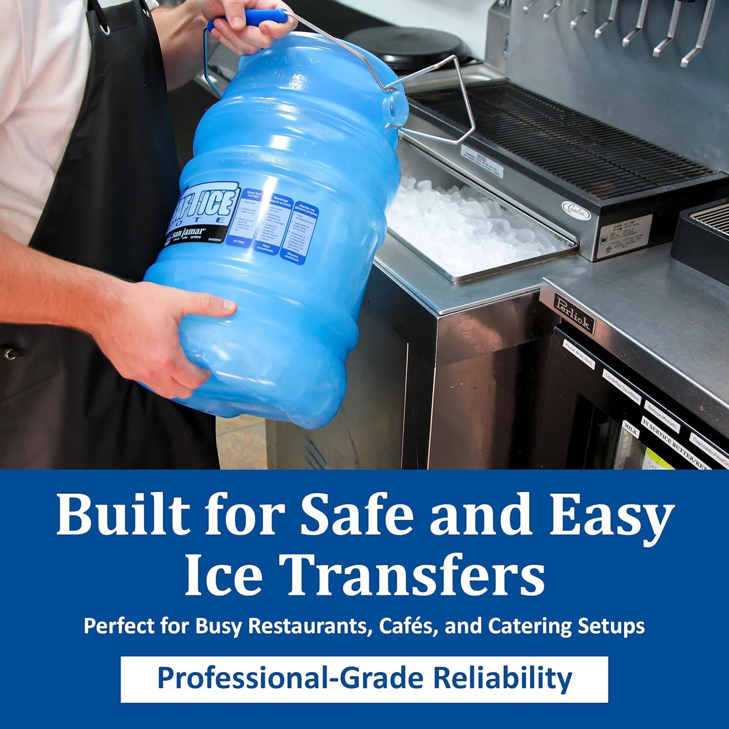 San Jamar Saf-T-Ice Ice Tote with Ice Machine Hanger for Bars, Restaurants, Kitchens, And Fast Food, Polycarbonate, 6 Gallons, Blue, (Pack of 2)