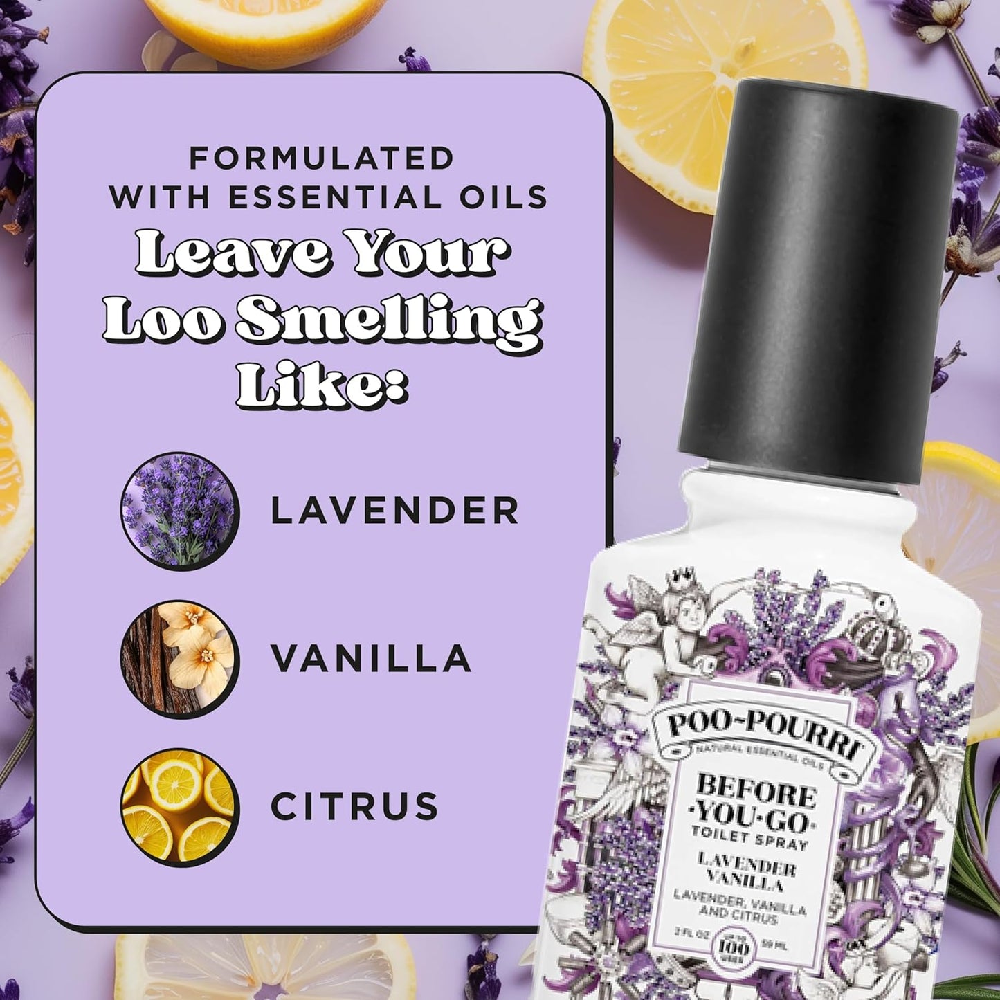 Poo-Pourri Before-You-Go Toilet Spray - Lavender Vanilla, 2 Fl Oz | Essential Oil Bathroom Deodorizer, TSA Approved