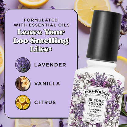 Poo-Pourri Before-You-Go Toilet Spray - Lavender Vanilla, 2 Fl Oz | Essential Oil Bathroom Deodorizer, TSA Approved