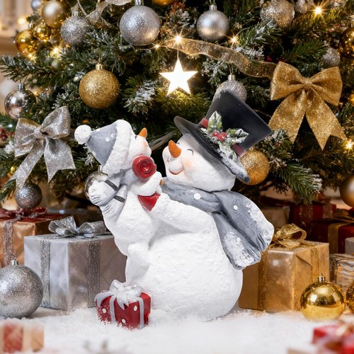 Hodao Christmas Snowman Figurine - Joyful Red Scarf Decoration for Cozy Home Decor | Grey