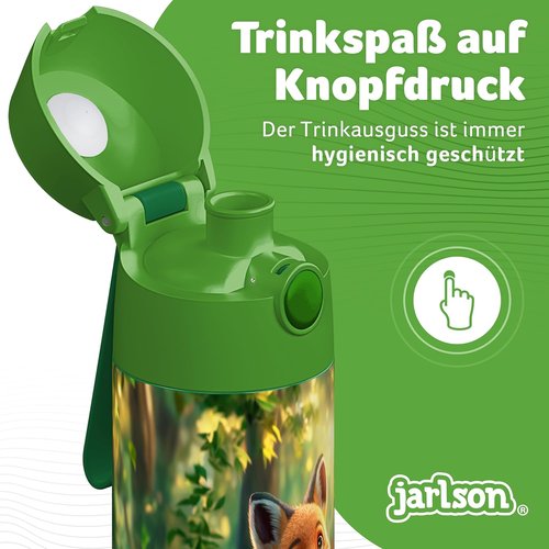 Jarlson® Kids Water Bottle MALI - 12oz Insulated Stainless Steel Thermos | Leak-Proof for School & Sports (Fox)