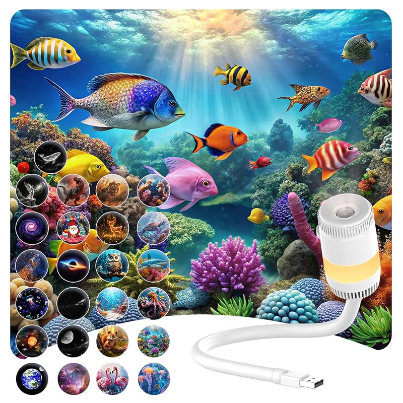2-in-1 Galaxy & Ocean Projector for Bedroom – 4K Discs, 360° Rotating Night Light