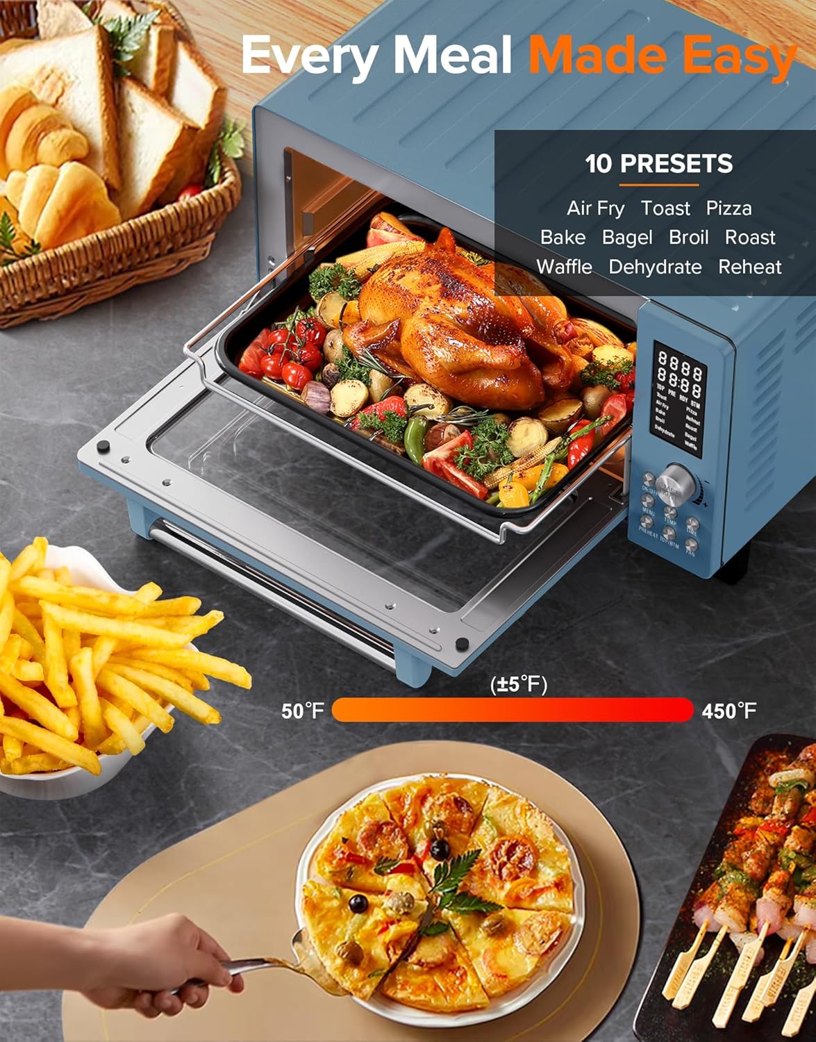 Nuwave Bravo Pro Smart Air Fryer - 10-in-1 Convection Oven with Quicker Crisp Technology | 21QT, Cozy Blue