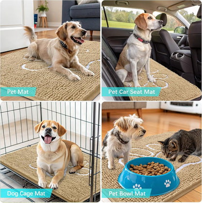 OLANLY Dog Door Mat - Absorbent Non-Slip Mud Mat for Paws | 44x32 Paw Print Design in Beige