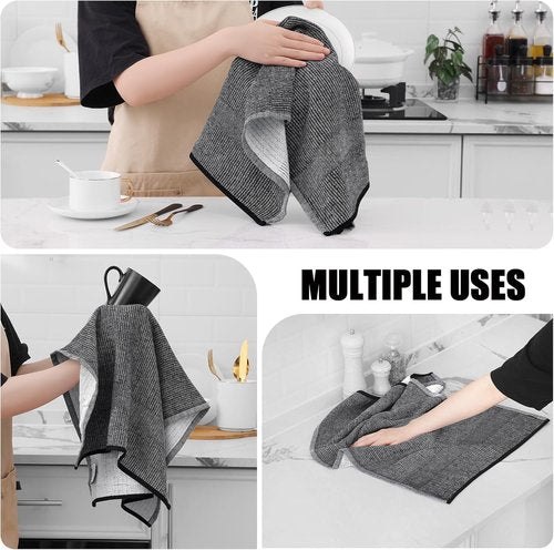 Homaxy Premium Kitchen Towels - Highly Absorbent 380 GSM Cotton Dish Towels | 18”x28”, 6 Pack, Black