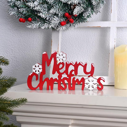 Red Merry Christmas Sign - Freestanding Wooden Tabletop Decor with 3D Snowflakes (Variation: Red)