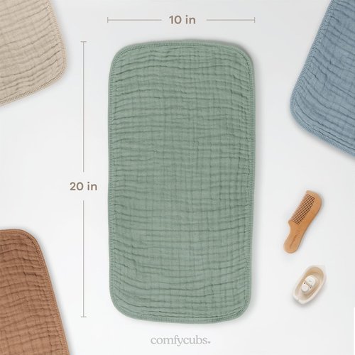 Comfy Cubs Muslin Burp Cloths - Ultra Absorbent 100% Cotton, 20" x 10", Pack of 10 | Soft & Gentle for Babies