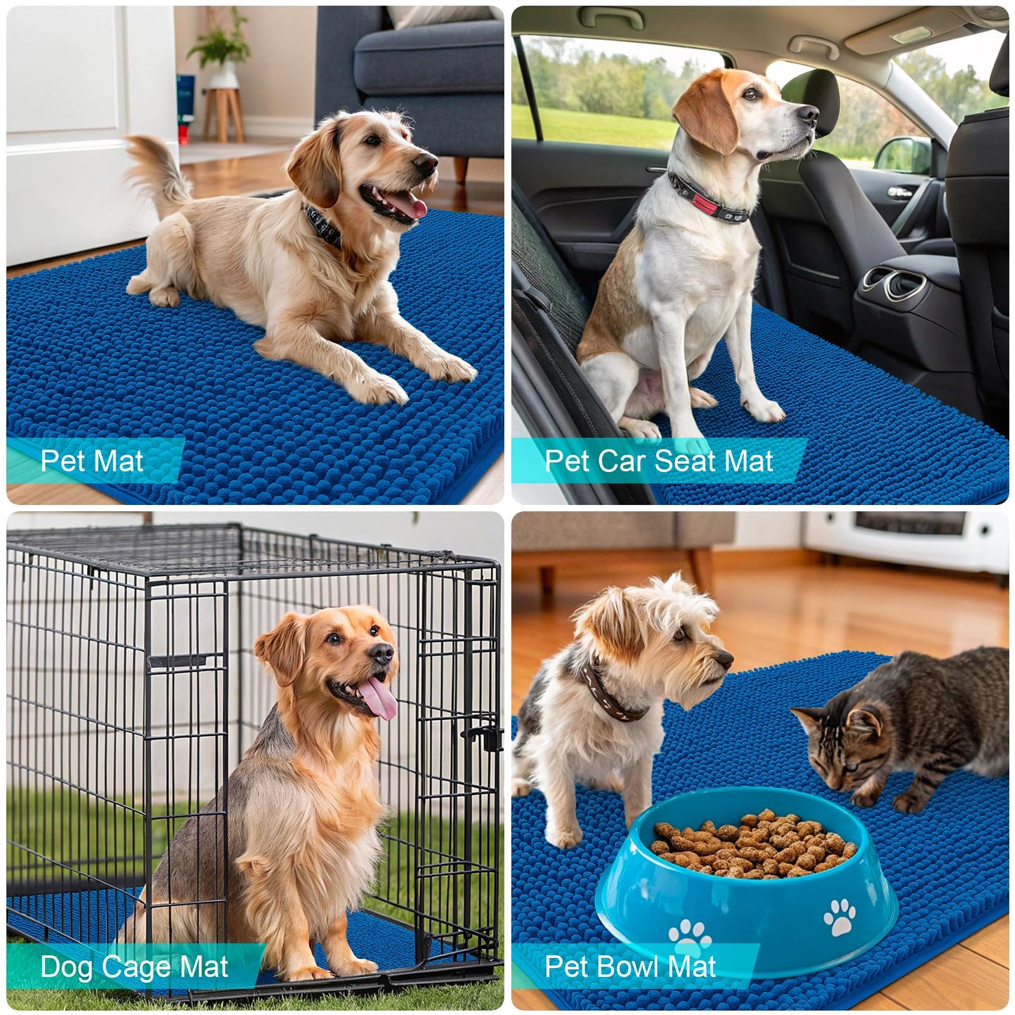 OLANLY Dog Door Mat for Muddy Paws 32x20, Absorbs Moisture and Dirt, Absorbent Non-Slip Washable Doormat, Quick Dry Chenille Mud Mat, Entry Indoor Entryway Carpet for Inside Floor, Deep Navy Blue